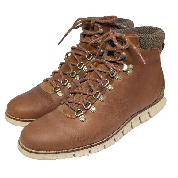 Mens sz 11 Wide Cole Haan Zero Grand Hiker Mid Brown Leather Ankle Casual Boots - Picture 1 of 10